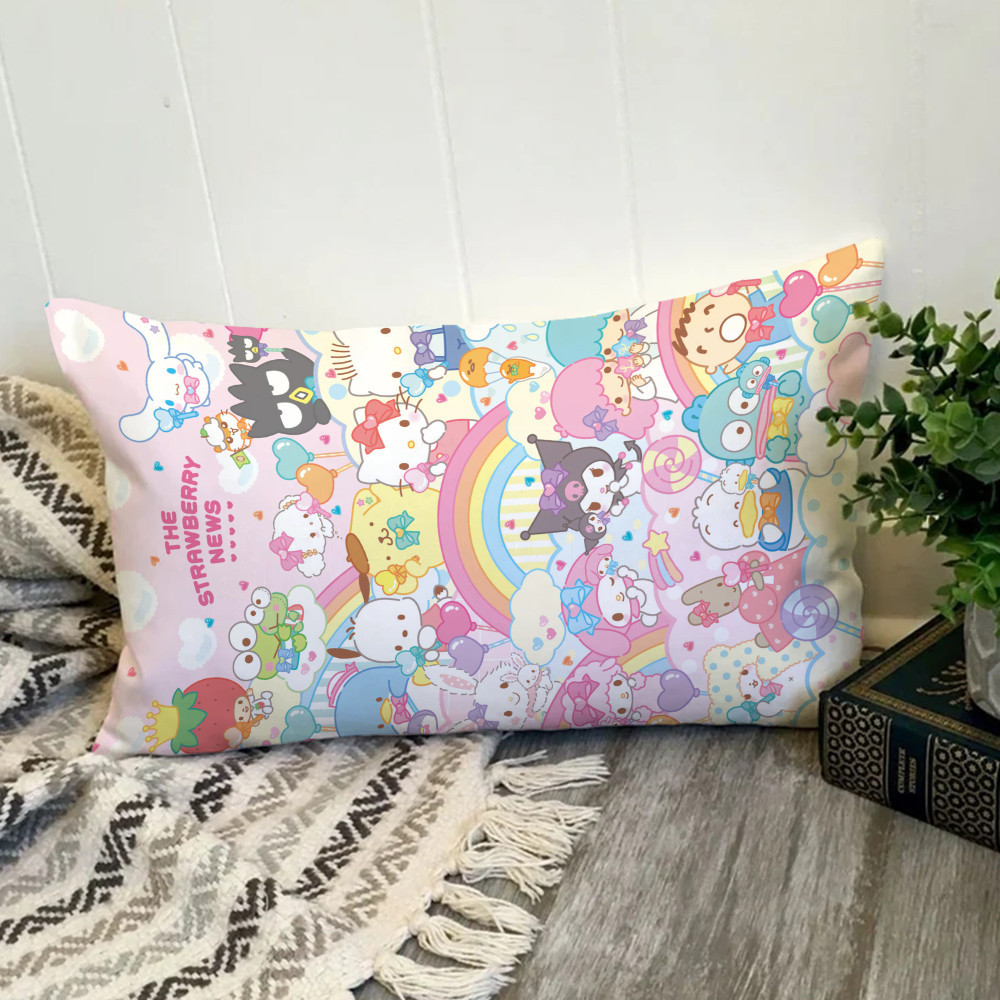Phim hoạt hình Sanrio Family Hình chữ nhật Vỏ gối bằng vải Polyester in một mặt Trang trí nội thất Món quà tốt nhất (Không có lõi)