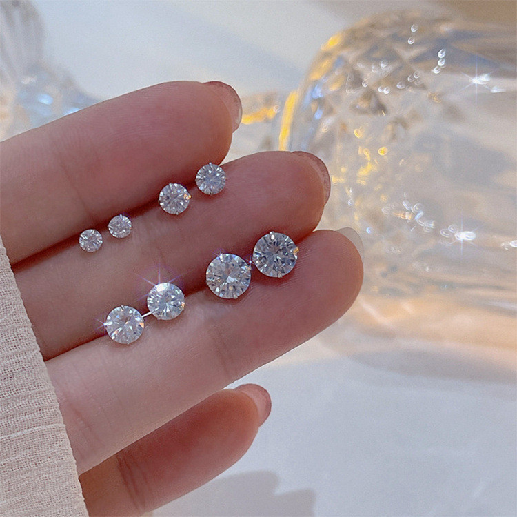 S925 Bạc Kim Zircon Mini Tươi Và Đơn Giản Sinh Viên Nước Trắng Kim Cương Bông Tai Kim Cương Khỏa Thân Cho Nam Nữ Phụ Kiện Thời Trang Bông Tai