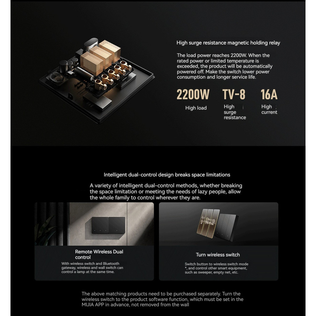 Công tắc thông minh Xiaomi Pro Công tắc tường không dây Dây trung tính Công tắc trực tiếp AG Bảng kính để điều khiển ứng dụng Liên kết nhà thông minh