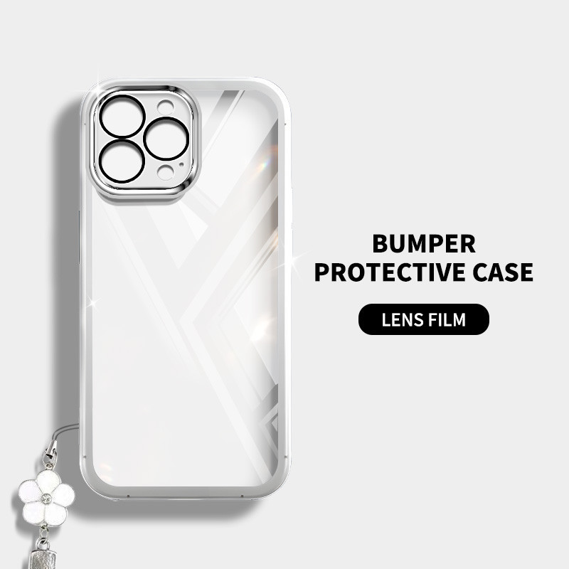 Ốp điện thoại siêu mỏng trong suốt YBD cho iPhone 16 11 Pro Max 12 Pro Max 13 Pro Max 14 Pro Max 15 Pro Max 14 15 Plus Bảo vệ Camera với dây treo dệt cỏ ba lá may mắn