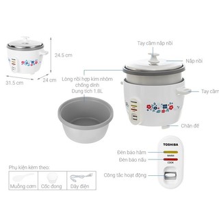 Nồi cơm điện Toshiba RC-18MH(F) - 1.8 Lít, Lòng nồi hợp kim nhôm phủ chống dính - Bảo hành 12 tháng