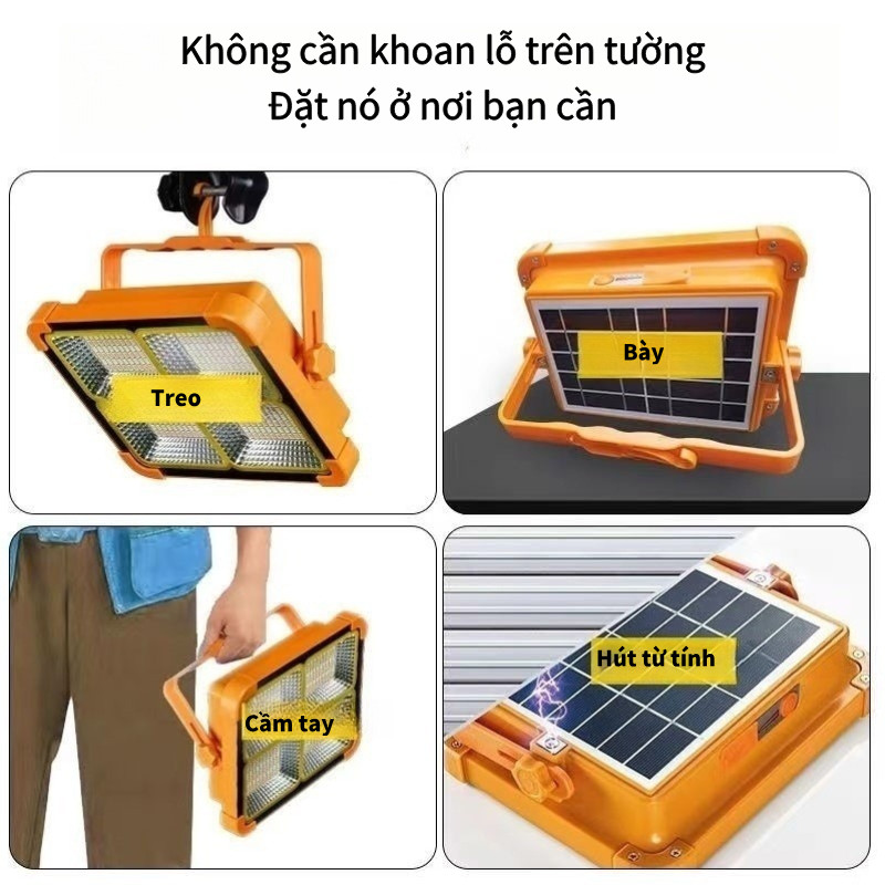 Đèn LED Năng Lượng Mặt Trời Đa Năng - Đèn Pin Sạc Dự Phòng, Điều Sáng, Chống Nước, Có Móc Treo