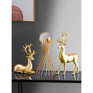 Cặp Hươu và pha Lê chéo Myd.23 mang tài lộc decor nội thất kệ tủ quà tặng khai trương Tân gia