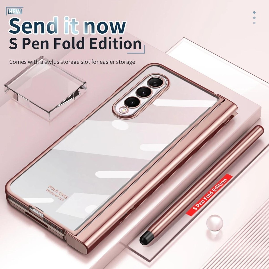 Mạ Rõ Ràng Bản Lề Từ Tính Dành Cho Samsung Galaxy Z Fold 7 6 4 5 Có Bút Bảo Vệ Toàn Màn Hình Vỏ Điện Thoại Z Fold 3 2 5G
