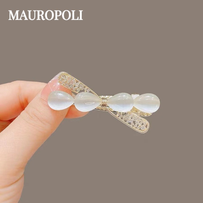 Mauropoli Kẹp tóc nữ phong cách mới, kẹp mỏ vịt đính opal và kim cương giả, kẹp bên