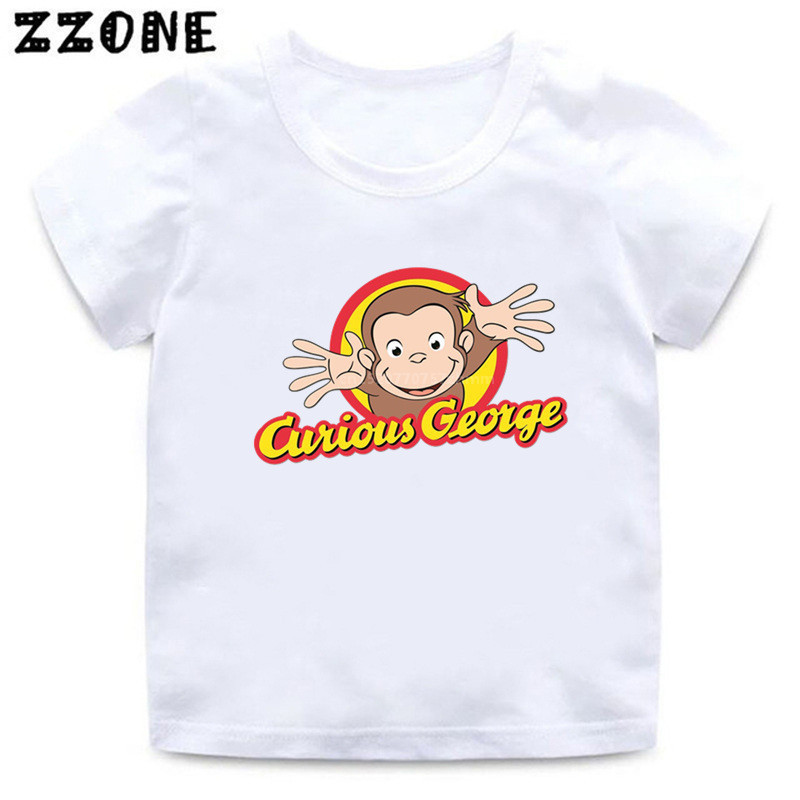 2024 Thời Trang Mùa Hè Mới Bé Trai Áo Curious George Hoạt Hình In Hình Trẻ Em Áo Thun Ngộ nghĩnh Khỉ Trẻ Em Bé Gái Áo Quần Áo