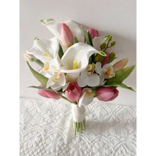 Bó hoa cưới, hoa chụp ảnh cô dâu CEVERIA Rum, lan và tulip chất liệu cao su