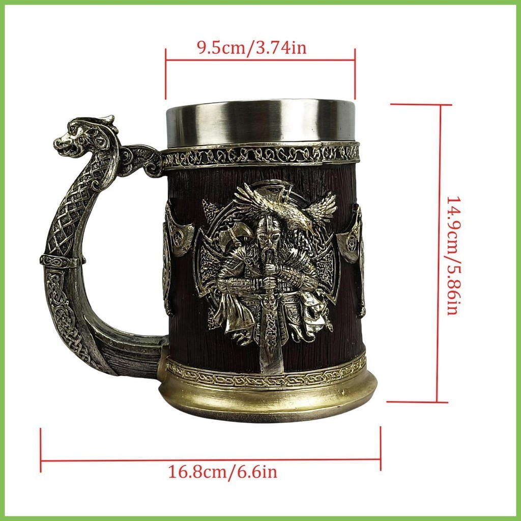 Cốc bia Viking thép không gỉ 600ml, cốc whisky/cà phê cho nam, kiểu thùng tankard