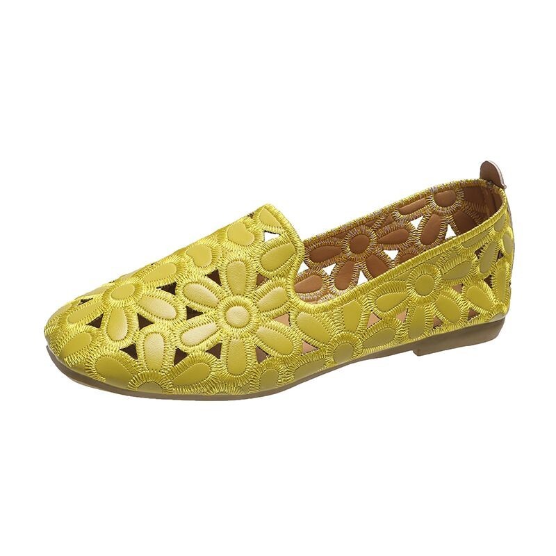 Size 35-42 Giày Mùa Hè Mũi Vuông Cho Nữ Thêu Thiết Kế Giày Dép Mềm Moccasin Giải Trí Nữ Ballet Flats