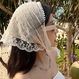 Khăn trùm đầu tam giác thêu ren kiểu Pháp - Phụ kiện khăn xếp hình du lịch - dành cho nữ Cô gái - Khăn trùm tóc ngọt ngào phong cách mục vụ - Băng đô khăn quàng cổ Bohemia - Khăn choàng cổ điển Ins
