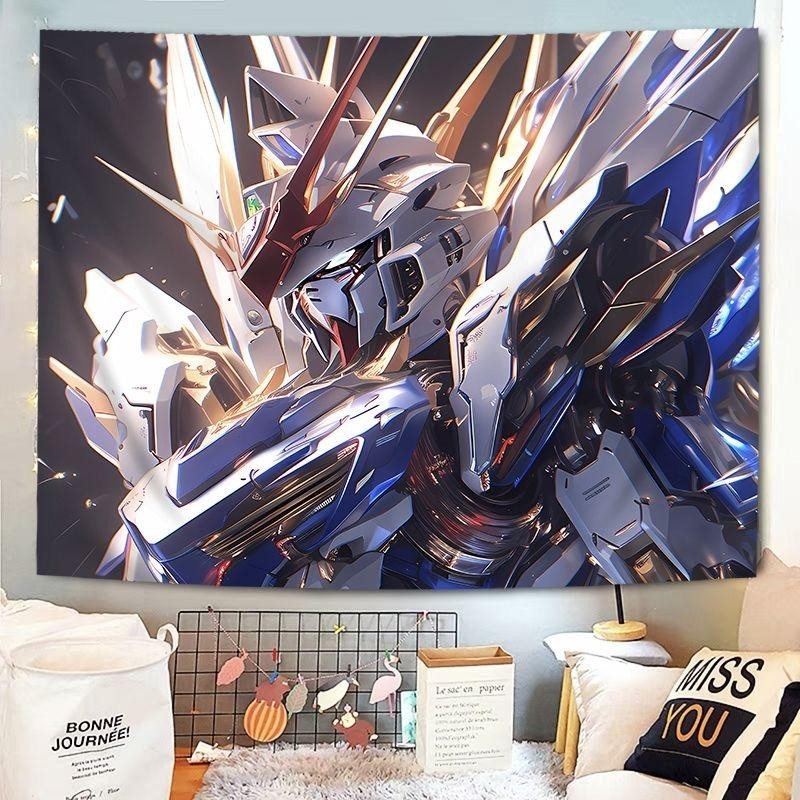 Gundam Dynasty Warriors Tấm Thảm Trang Trí Vải Treo Anime Nhật Bản Phòng Ngủ Bé Trai Trang Trí Tường Với Đèn LED Tùy Chọn Nhiều Kích Cỡ