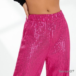 Quần ống rộng nữ Sequins trang trí bề mặt Quần cạp cao co giãn thông thường dành cho nữ