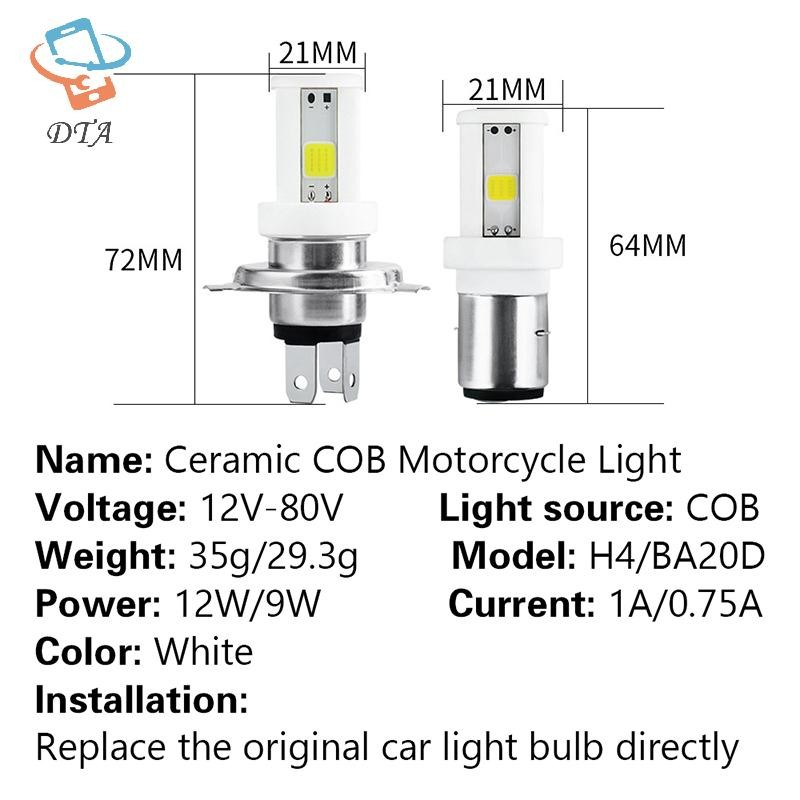 [Dta] Bóng Đèn Pha Xe Máy H4 LED 3 Mặt COB Đèn Moto Cao Chùm Thấp Xe Máy Phụ Kiện Gốm LED 12V VN