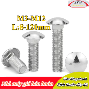 trắng/Bu lông đầu tròn cổ vuông inox 304 M3 / M4 / M5 / M6 / M8 / M10 / M12 (XZM-DM-w)