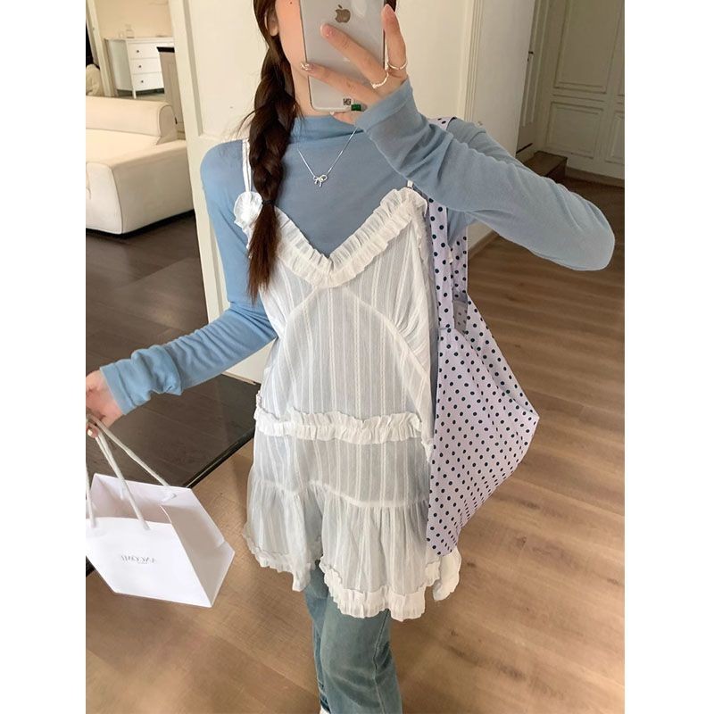 Milyfashion Pure Desire Ngọt Ngào Ren Sling Đầm Ôm Hơn Nhìn Nhỏ Phong Cách Hàn Quốc Lớp Đầm Váy Ngắn
