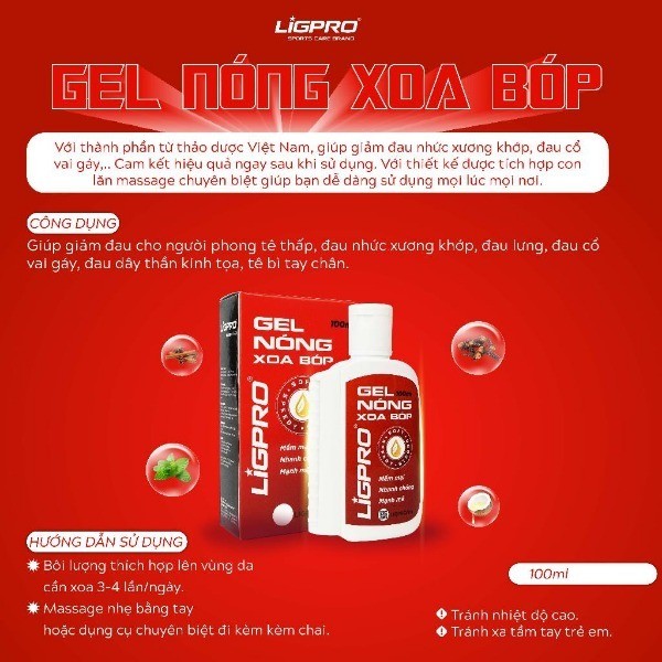 Gel nóng xoa bóp LIGPRO 100ml Dầu xoa bóp thảo dược thiên nhiên Thiết kế con lăn massasge thethaochinhhang