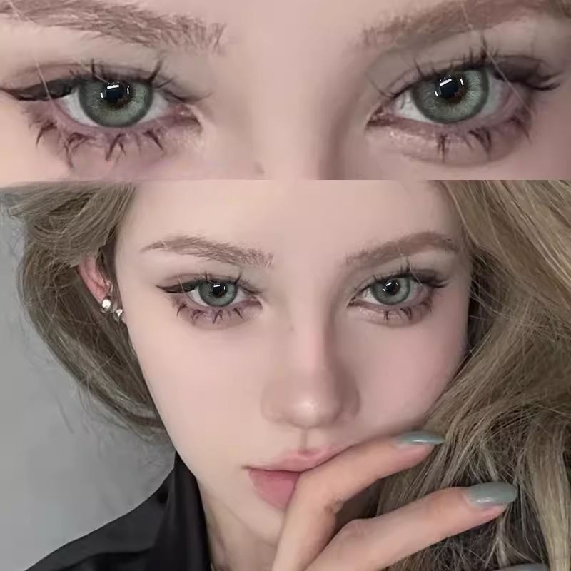 Set 2 Kính Áp Tròng Màu Đen contact lenses 0 ~ -8.00 black len 14.2mm lens cận lens nâu bean black 49