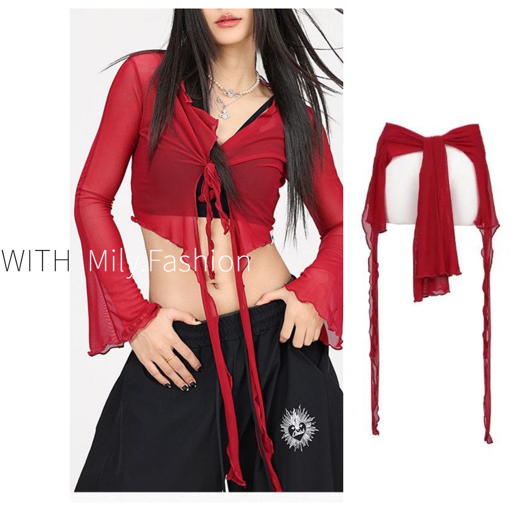 Milyfashion Jazz Dance Street Dance Street Wear Viền Gạc Hiệu Suất Nhảy Múa Eo Phù Hợp Với kpop Latin Dance Dài Tay Cảm Giác Thanh Lịch Áo Nữ 2025