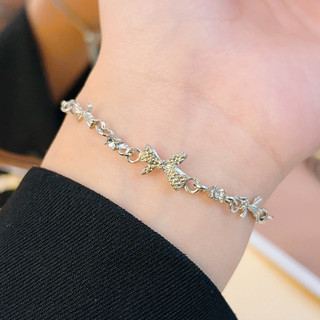 Sweet Girls Light Luxury Zircon Bow Pull Style Vòng tay có thể điều chỉnh - Vòng tay nơ lấp lánh phong cách Hàn Quốc