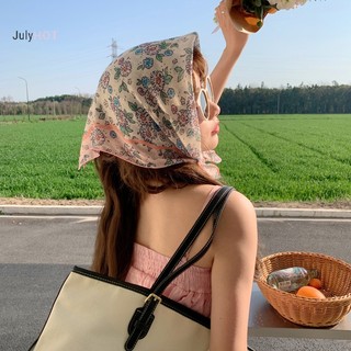 Julyhot 55cm Thời Trang Ngọt Ngào In Hoa Khăn Vuông Nhỏ Cho Nữ Cô Gái Dễ Thương Mềm Khăn Hoa Băng Đô Quấn Tóc Hàn Quốc Khăn Lớn