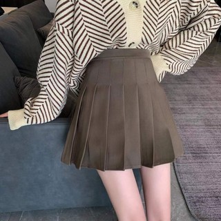 Váy xếp ly eo cao ngắn nữ phong cách Preppy Hàn Quốc kẻ sọc màu trơn chống chói