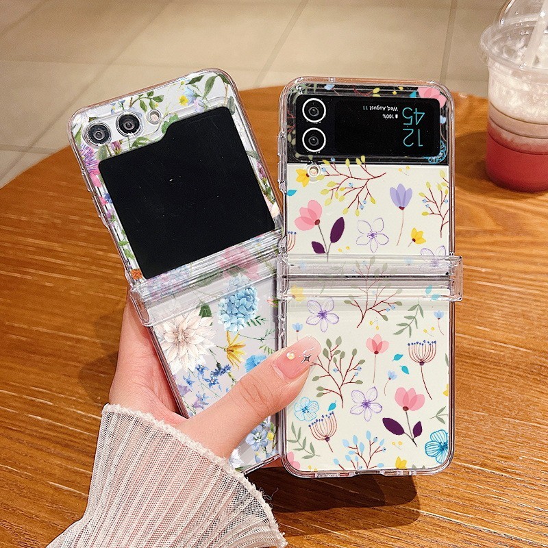Dễ Thương Nhiều Màu Sắc Tươi Họa Tiết In Hình Trong Suốt Cho Samsung Galaxy Z Flip 5 Flip 3 Flip 4 Có Bản Lề Trong Suốt Cứng PC Gấp Ốp điện thoại Cho Samsung Z Flip5 Flip4 Flip3