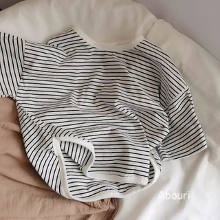 Hàn Quốc Bé Trai Trẻ Em Phù Hợp Với Áo Thun Cotton Sọc Ngắn Tay Mùa Hè Phong Cách Mới Bé Trai Bé Gái