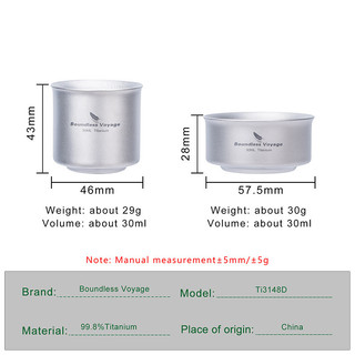 Boundless Voyage 30ml Cốc trà treo tường đôi titan Cốc cà phê Mini
