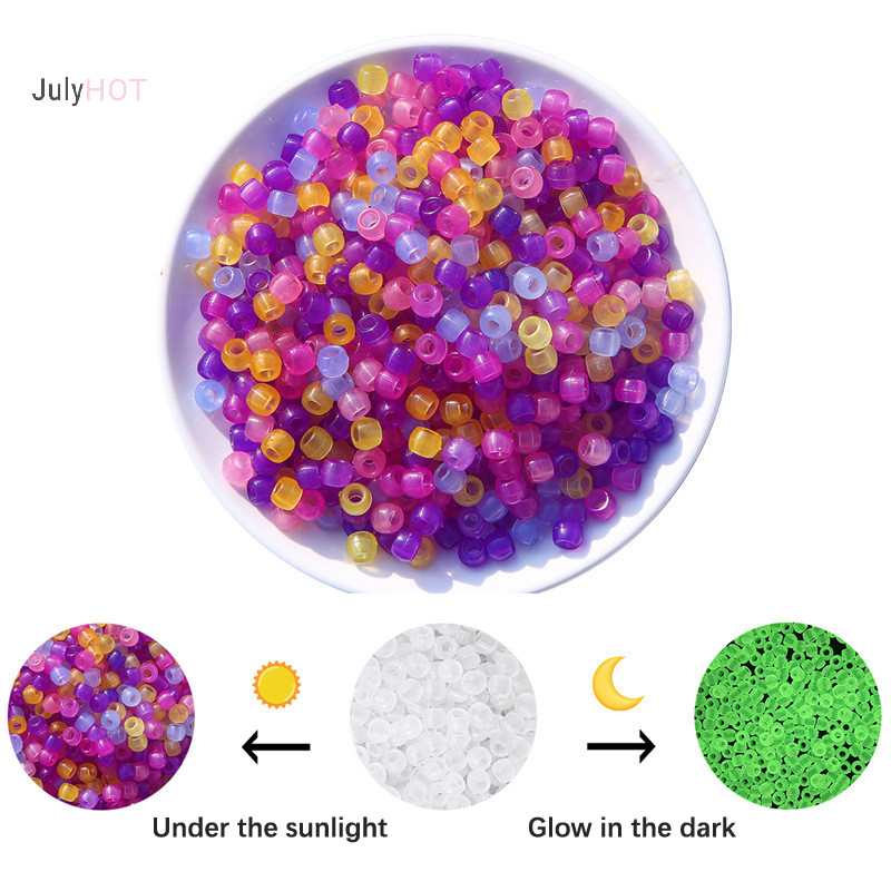 Julyhot 100 Chiếc Màu Đổi Hạt UV Màu Hỗn Hợp Phát Sáng Trong Bóng Tối Hạt DIY Trang Sức Làm Vòng Tay Vòng Cổ Massivedeals