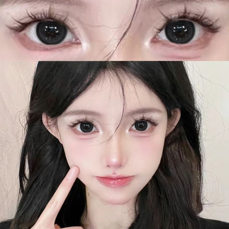 Set 2 Kính Áp Tròng Màu Đen contact lenses 0 ~ -8.00 black len 14.2mm lens cận lens nâu bean black 13