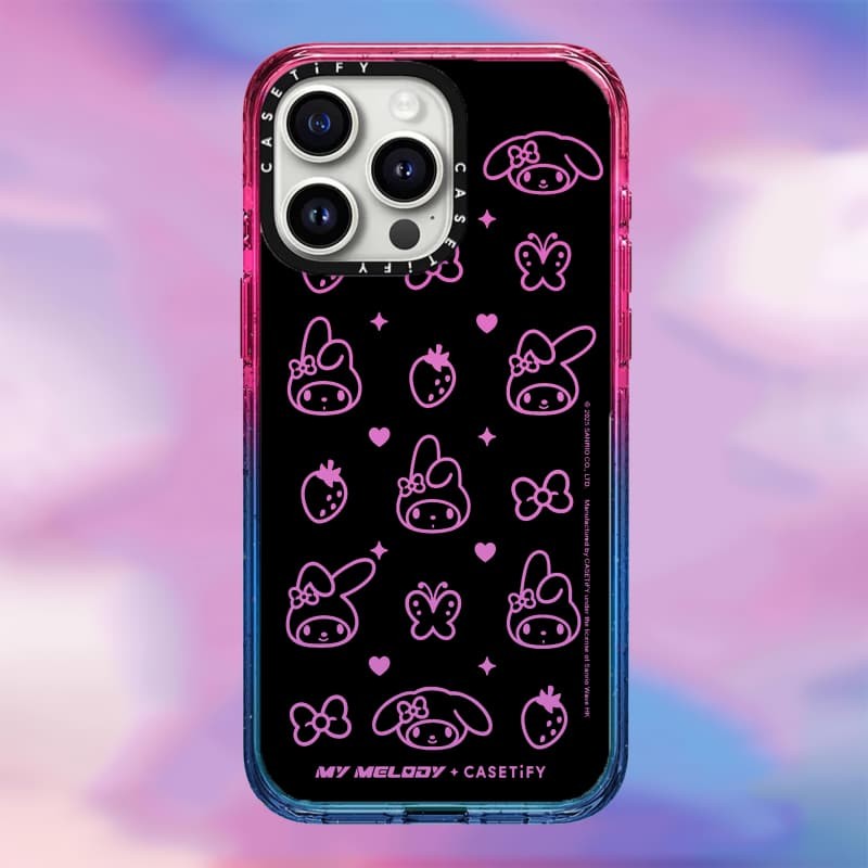 CASETiFY X My Melody Monogram Case Black Edge Peach Haze Cotton Candy Collection Color Clear Hard Case Impact Case cho Apple IPhone 12 13 14 15 16 Pro Max Plus có hộp