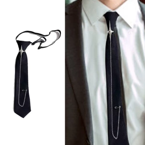Treeling Punk Crosss Pin Chain Tie cho trường học Đồng phục trường có thể điều chỉnh Pre Tie Black Necktie cho học sinh và thanh thiếu niên A