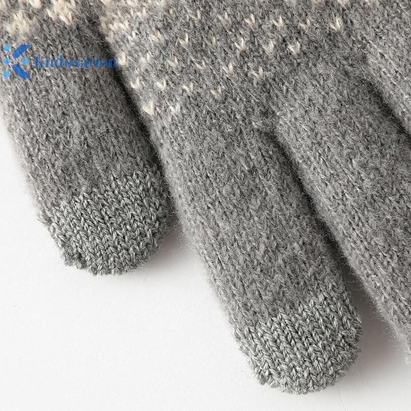 Găng tay màn hình cảm ứng dệt kim Kudosation dành cho nữ Sợi đếm ngón tay và Găng tay Jacquard nhung