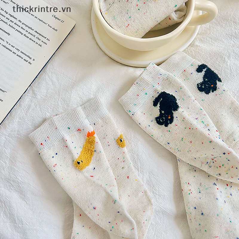 THI Hoạt Hình Nhật Bản Động Vật AB Interesg Minh Họa Cá Tính Thiết Kế Nam Nữ Ý Tưởng Sợi Cotton Giữa Ống Tất VN
