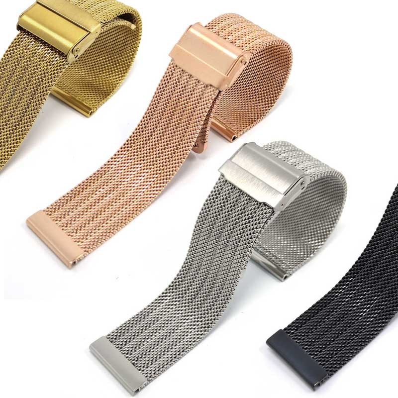 Dây Đồng Hồ Thay Thế Bằng Thép Không Gỉ Dạng Lưới Kích Thước 18mm 20mm 22mm 24mm