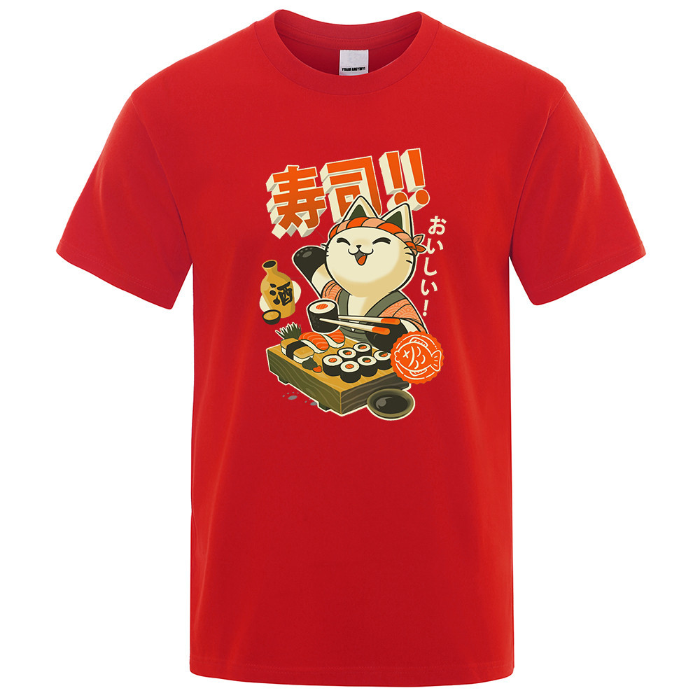 2024 Thời Trang Nhật Bản Sushi Đầu Bếp Mèo Hoạt Hình Áo Thun Quá Khổ Quần Áo Rời Đường Phố Áo Thun Áo Thun Thường Ngày Cho Bé Trai Và Bé Gái