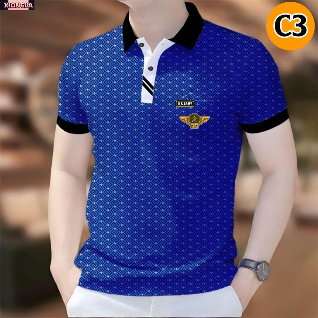 Họa tiết 14, họa tiết polo ngắn tay in họa tiết Mỹ, vải mát mẻ, thời trang nam mùa hè