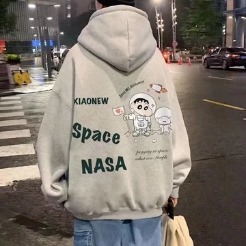[M-8xl] Áo khoác nam phi hành gia hoạt hình Crayon Shin Chan dành cho nam Anime Áo Hoodie ngoại cỡ dáng rộng đa năng dành cho nam Thời trang thu đông Plus Áo khoác Hoodie lông cừu cho nam