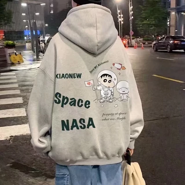 [M-8xl] Áo khoác nam phi hành gia hoạt hình Crayon Shin Chan dành cho nam Anime Áo Hoodie ngoại cỡ dáng rộng đa năng dành cho nam Thời trang thu đông Plus Áo khoác Hoodie lông cừu cho nam
