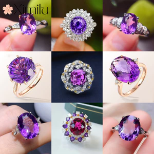 ⭐ Sang Trọng 50 Phong Cách Thạch Anh Tím Full Kim Cương Series Hoa Hồng Vàng Nhẫn Nữ Tính Khí Ban Đầu Quà Tặng Đá Quý Tím Trang Sức