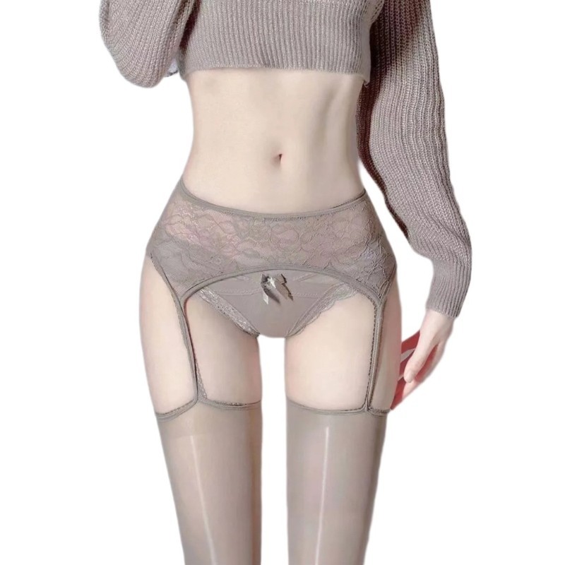 Vua Nữ Dầu Chắc Chắn Đùi Quần Vớ Có Ren Garter Thắt Lưng Mở Đáy Nhìn Xuyên Qua Quần Lót