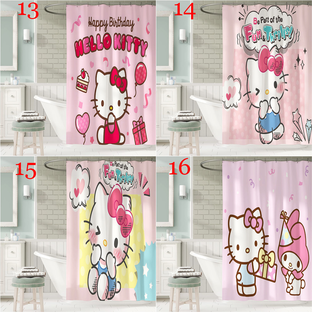 Sanrio Hoạt Hình Hello Kitty Polyester Chống Thấm Nước Màn Tắm Chống Nước Phòng Tắm Trang Trí Màn Tắm Vải Trang Trí Phòng Tắm Bộ 12 Móc