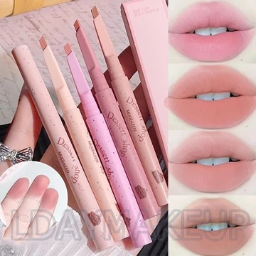 5 màu Thiết kế phẳng Velvet Matte Rose Pink Lip Liner Pen / Bút kẻ môi nhung mịn không thấm nước / Son môi cốc chống dính / Bút viền môi Lady Plump / Mỹ phẩm môi nữ