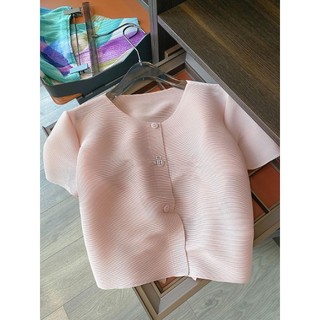 Miyake Xếp Ly Hàng Sẵn Có Mùa Xuân Mùa Hè 2024 Phong Cách Mới Xếp Ly Ngắn Cardigan Nhỏ Áo Khoác Mỏng Thẳng Rộng Viền Quần Ống Rộng Bao...