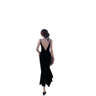 Nhung Cao Cấp Ôm Hơn Nhìn Váy Dài Sang Trọng Đuôi Cá Bên Trong Sling Váy Hông Đầm Đen 2.16