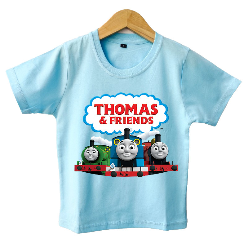 Áo thun trẻ em in họa tiết Thomas Train, tay ngắn, trang phục mùa hè thường ngày