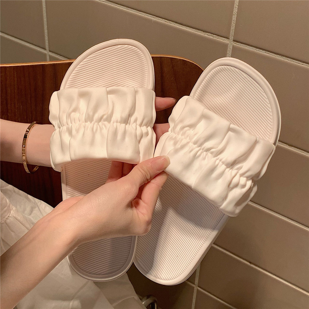 Xixitiao Flat Xếp Ly Trên Dép Nữ Sinh Mùa Hè Mặc Ngoài Tất Cả Trận Đấu Giày Đi Biển