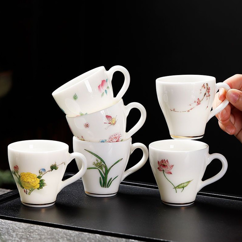 ✨Trà gốm chống bỏng da lộn Jade Cốc trà gia đình phong cách Trung Quốc có tay cầm Cốc nước