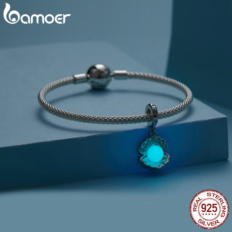 Hạt charm BAMOER SCC2749 bạc 925 sterling hình ngôi sao vỏ chai sáng lấp lánh dùng làm phụ kiện vòng tay