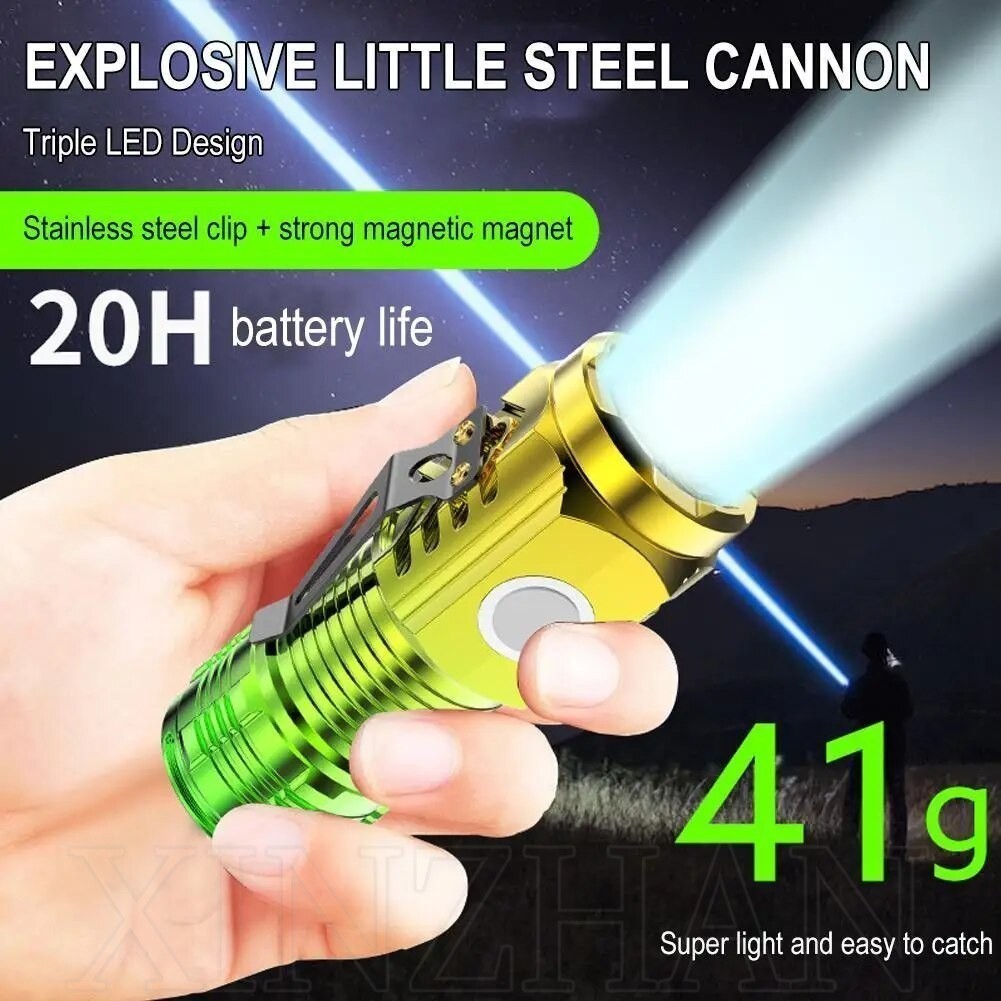 5 chế độ Đèn pin làm việc nam châm nhẹ di động - 3 đèn LED Đèn pin Mini siêu sáng - Đèn khẩn cấp SOS có thể sạc lại Type-C - Thiết bị câu cá cắm trại ngoài trời